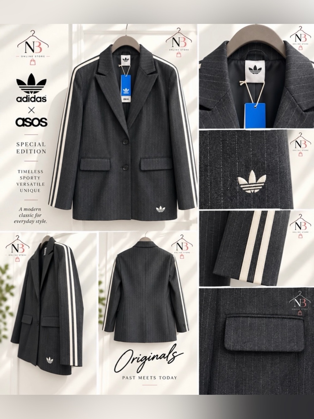 adidas Originals × ASOS jersey blazer cinched waist charcoal sizes XS, S, M, L